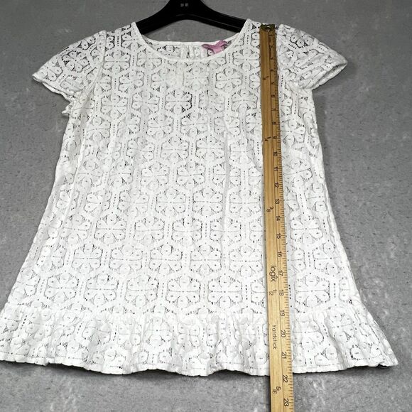 Lilly Pulitzer Darla Peplum Top Size Small White Eyelet Floral Lace Crochet Bow - Picture 9 of 14